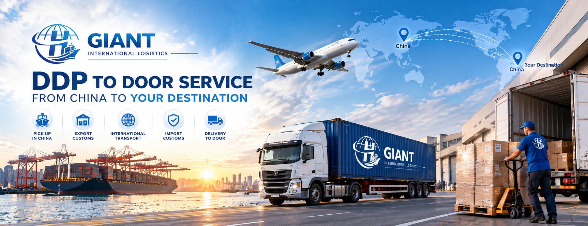 DDP Shipping from China | Door-to-Door Logistics Services DDP shipping from China with freight transportation, customs clearance, cargo pickup and door-to-door delivery by Giant International Logistics.